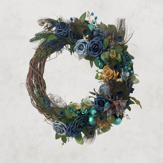 Elegant Peacock Inspired Wreath 24"