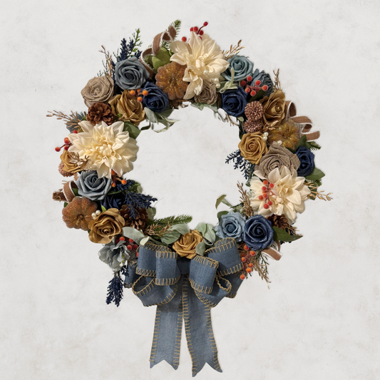 Chambray & Gold Autumn Wreath -24"